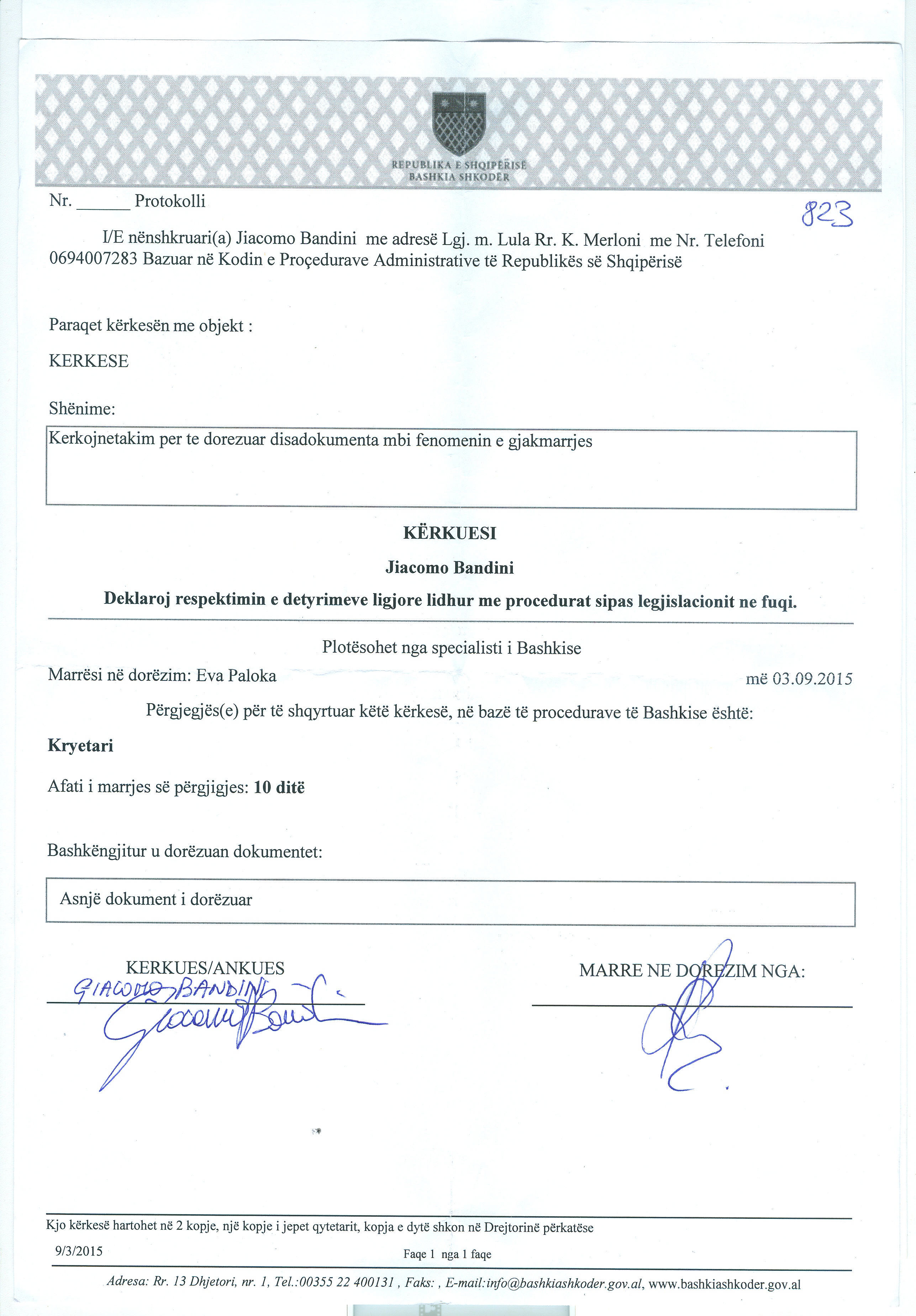 protocoled paper for the appointment